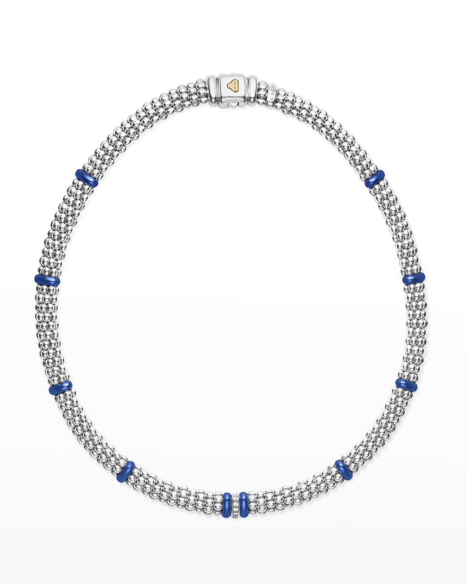 Blue Caviar Ultramarine Ceramic 1-Diamond Link Station 9mm Rope Necklace